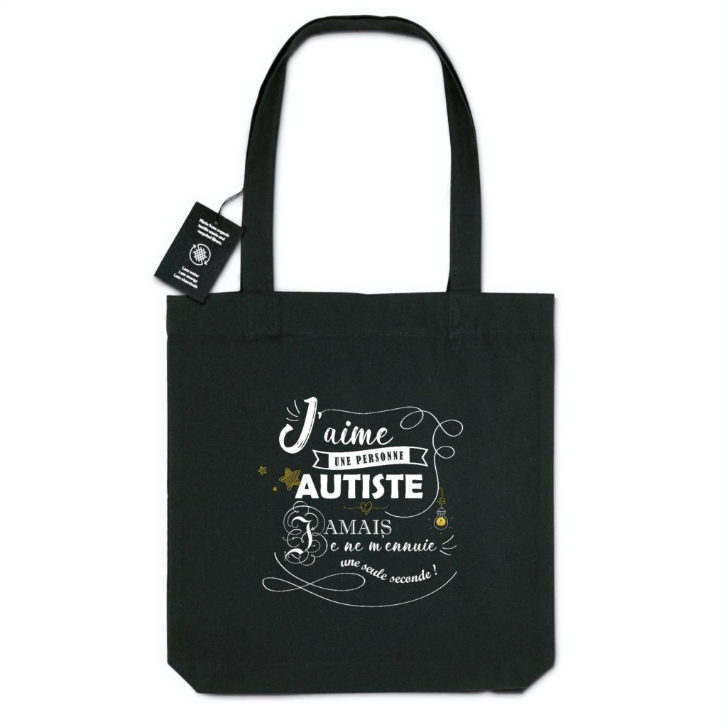 Totebag foncu00e9 J`aime une personne autiste